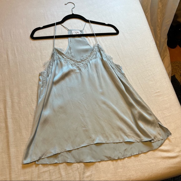 Cami NYC Tops Cami Nyc Silk Blue Mint Green Lace Trim Tank Top